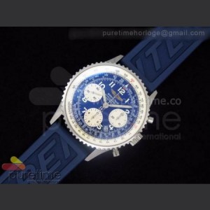 Breitling Navitimer Cosmonaute SS Blue Dial with White Sub Dials on Blue Rubber Strap A7750 sku0858