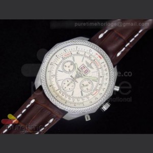 Breitling Bentley 675 2010 SS White Dial on Brown Leather Strap A7750 sku0635