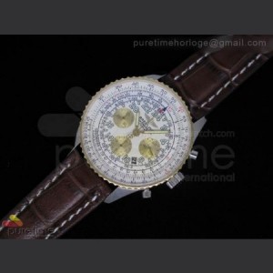 Breitling Navitimer Cosmonaute Stainless Steel White Dial Brown Leather A7750 sku1120