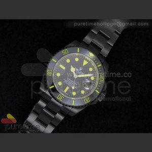Rolex BOC Submariner PVD All Black Dial Yellow Markers on PVD Bracelet A2813 sku4781