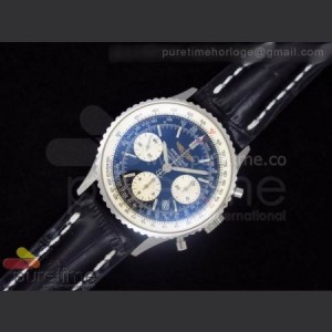 Breitling Navitimer Cosmonaute SS Black Dial on Black Leather Strap A7750 sku0860