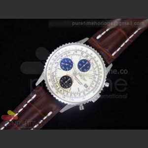 Breitling Navitimer Fighters Special Edition SS White Dial on Brown Leather Strap A7750 sku0871