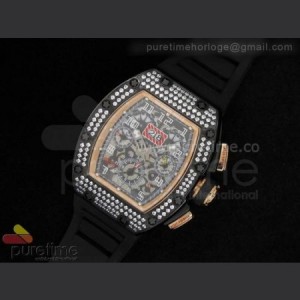 Richard Mille RM011 Le Mans Classic 2012 PVD And RG Full Pave Diamonds Bezel on Black Rubber Strap A7750 sku5665