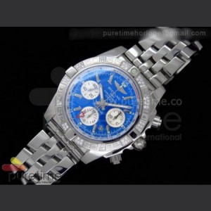 Breitling Chronomat B01 GMT SS Blue Dial Diamond Bezel on Bracelet A7750 sku0739