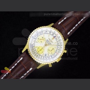 Breitling Navitimer Cosmonaute YG White Dial on Brown Leather Strap A7750 sku0853