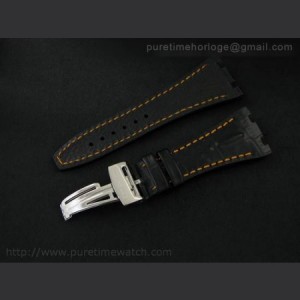 Audemars Piguet Black Hornback Croco Leather Strap with Orange Stiching sku3584