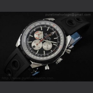 Breitling Chrono Matic 49 SS Black Dial on OR Rubber Strap sku0959