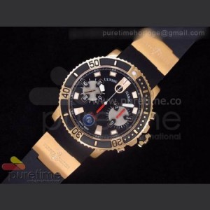 ULYSSE NARDIN Maxi Marine Diver Chronograph RG Black Dial Black Bezel on Black Rubber Strap A7750 sku4040