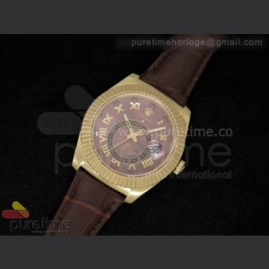 Rolex Sky Dweller 326938 YG Brown Dial with Roman Number on Brown Leather Strap A21J sku5068