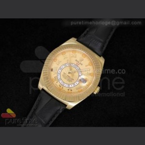 Rolex Sky Dweller 326938 YG Yellow Gold Dial on Black Leather Strap A21J sku5077