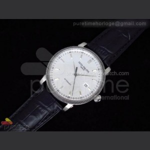 Patek Philippe Geneve 42mm SS White Dial on Black Leather Strap A2824 sku7325