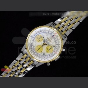 Breitling Navitimer Cosmonaute SS White Dial with Yellow Sub Dials on YG And SS Bracelet A7750 sku0873