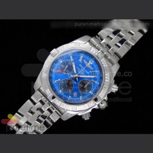 Breitling Chronomat B01 GMT SS Blue Dial Black Subdials Diamond Bezel on Bracelet A7750 sku0733