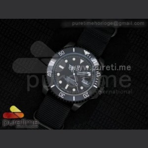 Rolex BOC Submariner PVD All Black Dial White Markers on Black Nylon Strap A23J sku4780