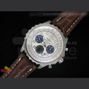 Breitling Chronospace Automatic SS White Dial on Brown Croc Style Leather Strap A7750 sku0812