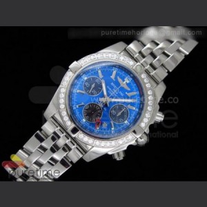Breitling Chronomat B01 GMT SS Blue Dial Black Subdials Diamond Bezel on Bracelet sku0731