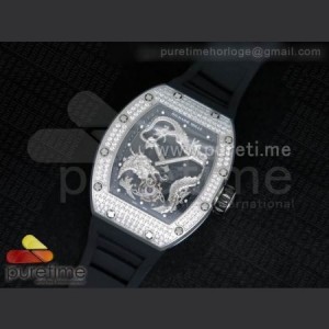 Richard Mille RM057 Dragon Jackie Chan SS Silver Dragon Dial Diamonds Bezel on Black Rubber Strap A2824 sku5716