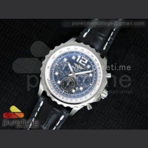 Breitling Chronospace Automatic 47mm SS Black Dial on Black Leather Strap A7750 sku0827