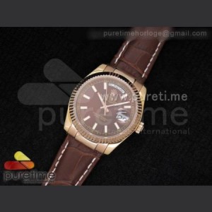 Rolex Day Date 118135 RG Brown Dial on Brown Leather Strap A23J sku4922