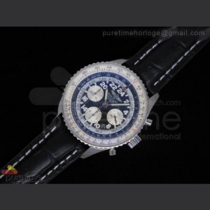 Breitling Navitimer Cosmonaute Stainless Steel Black Dial Leather Strap A7750 sku1122