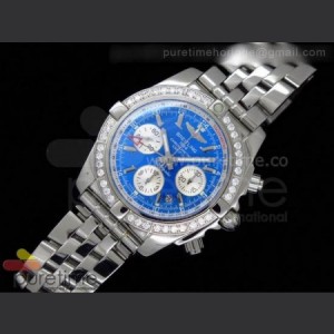 Breitling Chronomat B01 GMT SS Blue Dial Diamond Bezel on Bracelet sku0737