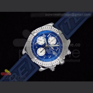 Breitling Chronomat Evolution SS Blue Numeral Dial on Blue Rubber Strap A7750 sku0771