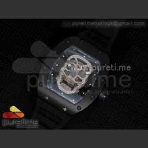 Richard Mille RM 052 Skull Watch PVD DIamonds Dial on Black Rubber Strap 6T51 sku5636