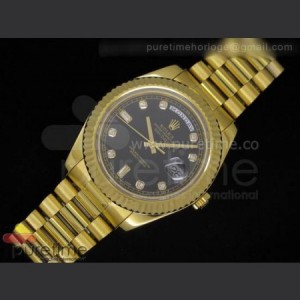 Rolex Day Date II YG Black Dial Diamond Markers on Bracelet A2836 sku4911