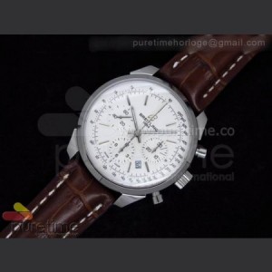Breitling TransOcean Chronograph SS White Dial on Brown Leather Strap A7750 sku0966