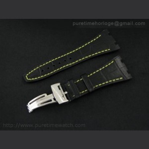 Audemars Piguet Black Hornback Croco Leather Strap with Yellow Stiching sku3586