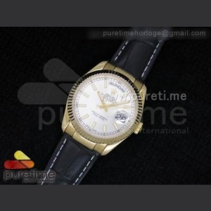Rolex Day Date 118135 YG White Dial on Black Leather Strap A23J sku4926