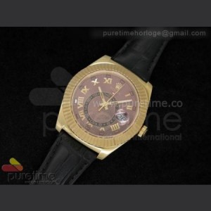 Rolex Sky Dweller 326938 YG Brown Dial with Roman Number on Black Leather Strap A21J sku5065