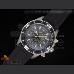 Breitling SuperOcean 44mm Black Dial Yellow Subdials on Black Rubber Strap A7750 sku0894