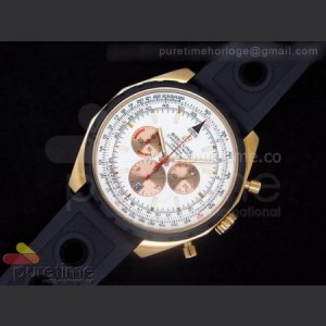 Breitling Chronomatic 49 RG White Dial on OR Rubber Strap A7750 sku0805