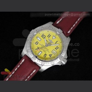 Breitling Avenger Seawolf V2 SS Yellow Dial on Maroon Leather Strap Swiss 2836 2 sku0617