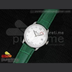 Blancpain Ultra plate Lady SS White MOP with Hearts Dial on Green Leather Strap Jap Quartz sku5830