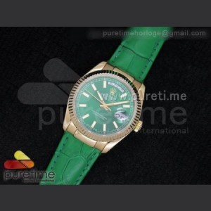 Rolex Day Date 118138 YG Green Dial on Green Leather Strap A23J sku4929