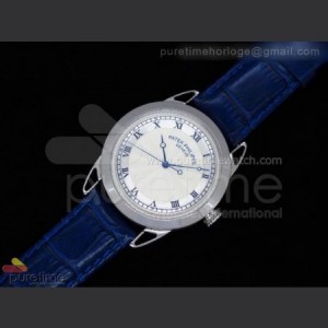 Patek Philippe Geneve 40mm SS White Dial Blue Hands on Blue Leather Strap A2824 sku7336