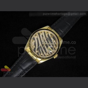 Rolex DateJust Royal Black YG on Black Croco Leather Strap sku4889