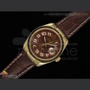 Rolex Date Just YG Brown Dial Brown Leather Strap ETA 2836 2 sku4802