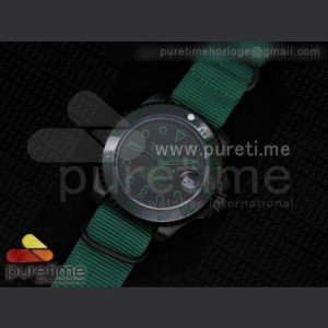Rolex BOC Submariner PVD All Black Dial Green Markers on Green Nylon Strap A23J sku4765