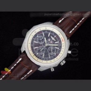 Breitling Bentley 675 2010 SS Black Dial on Brown Leather Strap A7750 sku0642